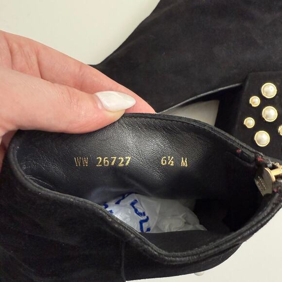 Stuart Weitzman Pearl Bacari Velvet Block Heel Booties Black Maximalist Sz 6.5 - Picture 8 of 10